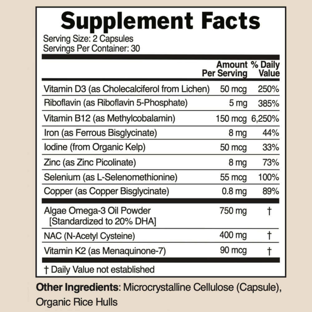 all in one vegan multivitamin, supplement facts panel